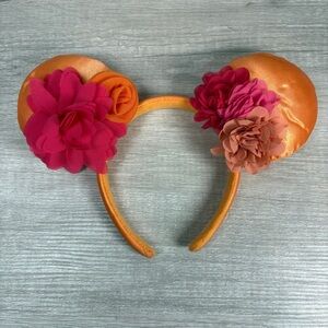 Disney Parks Orange Multi Color Flowers Minnie Ears Headband